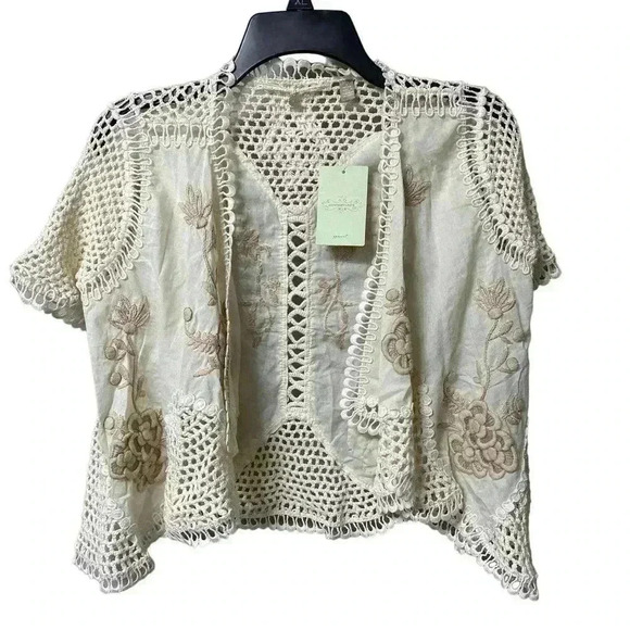 NWT Anthropologie Clemente Cardigan Ivory Hand Knit Crochet Petite Small - Picture 3 of 6